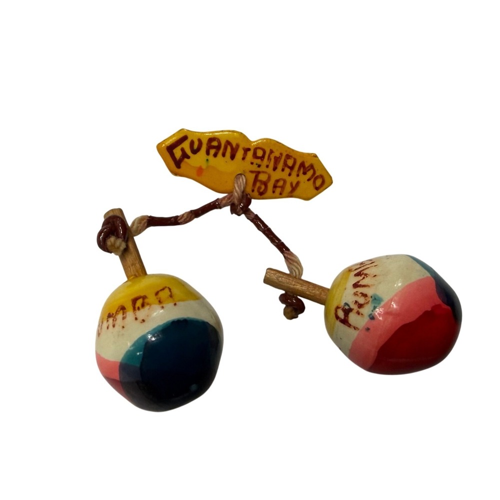 Vintage Guantanamo Bay Cuba Souvenir Brooch Hand Painted Maraca Pin Jewelry